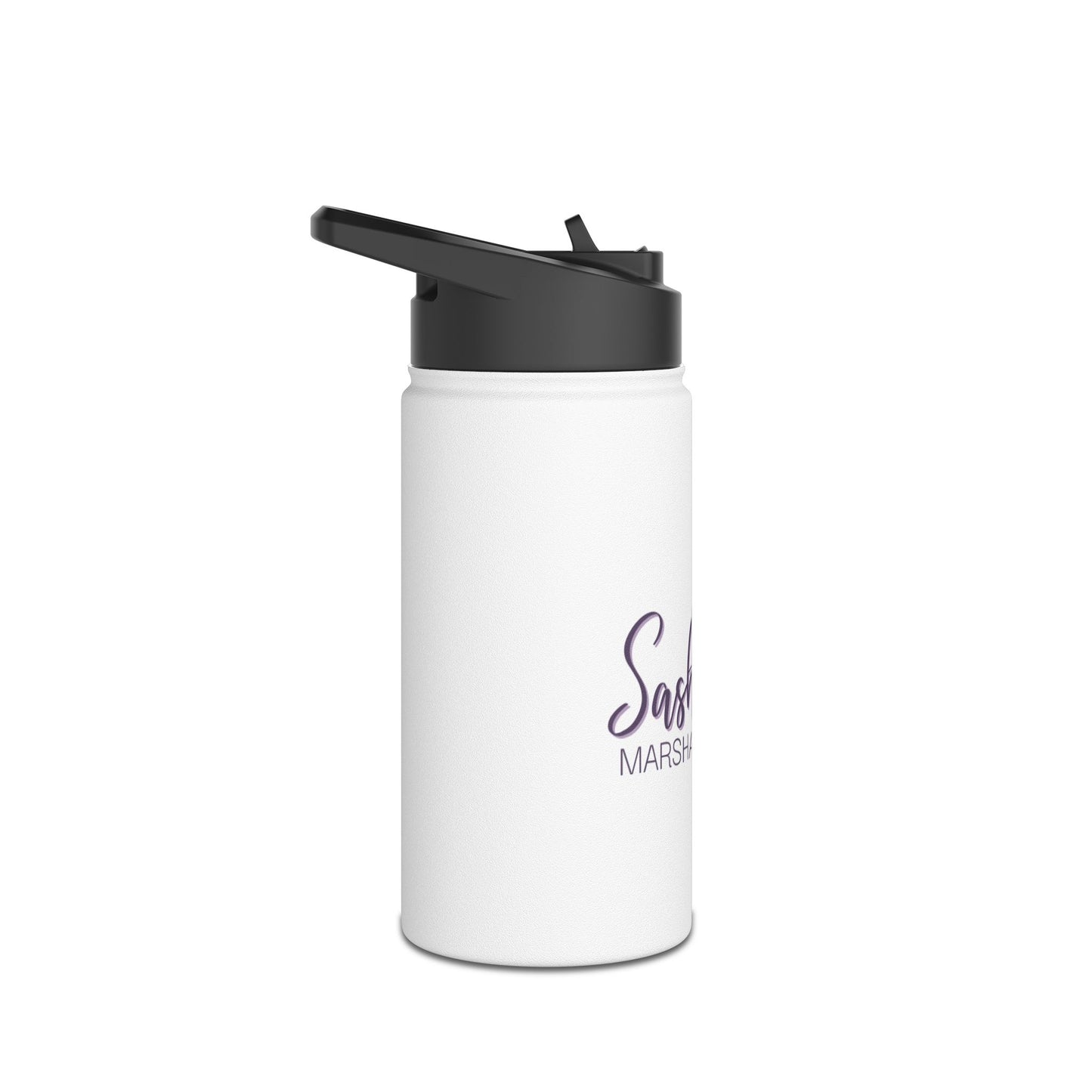 Sasha Marshall Logo Stainless Steel Water Bottle, Standard Lid