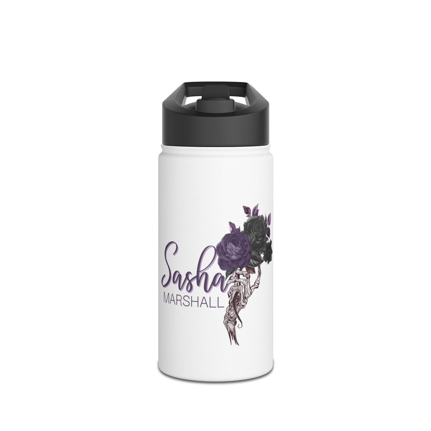 Sasha Marshall Logo Stainless Steel Water Bottle, Standard Lid